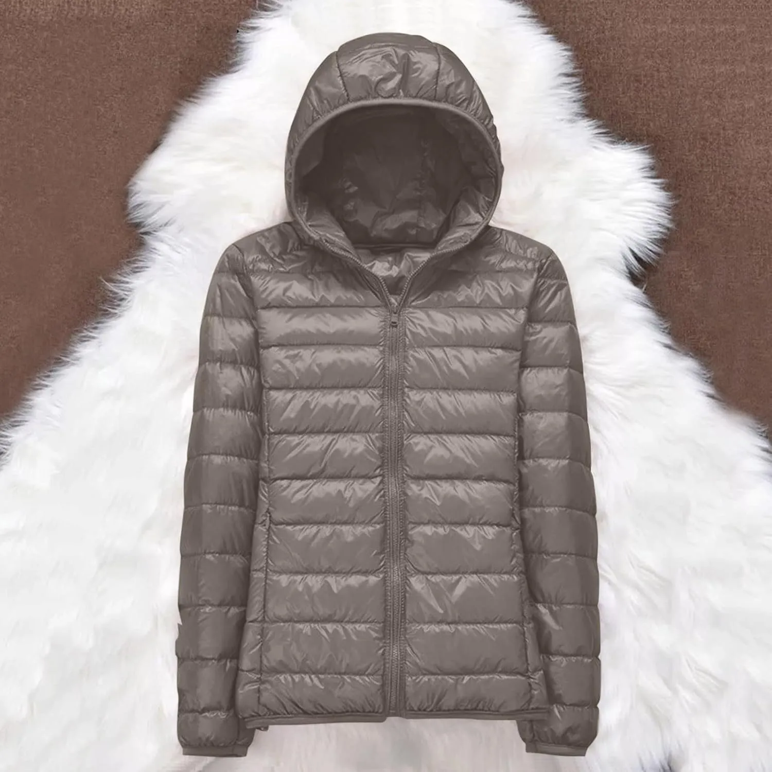 EMRELOD Women Down Jacket with Hood Lightweight Packable Zipper Winter Coat Slim Fit Casual Outdoor Solid Short Puffy Jacket