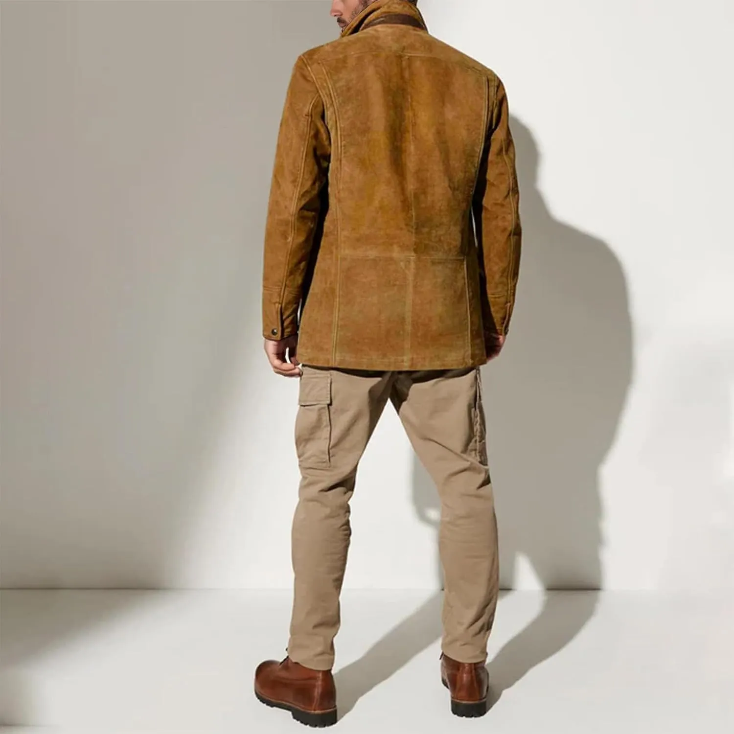 evzosrz Mens Western Jackets Fleece Vintage Faux Suede Leather Jacket 1/4 Zipper Button Winter Coat Casual Retro Outerwear
