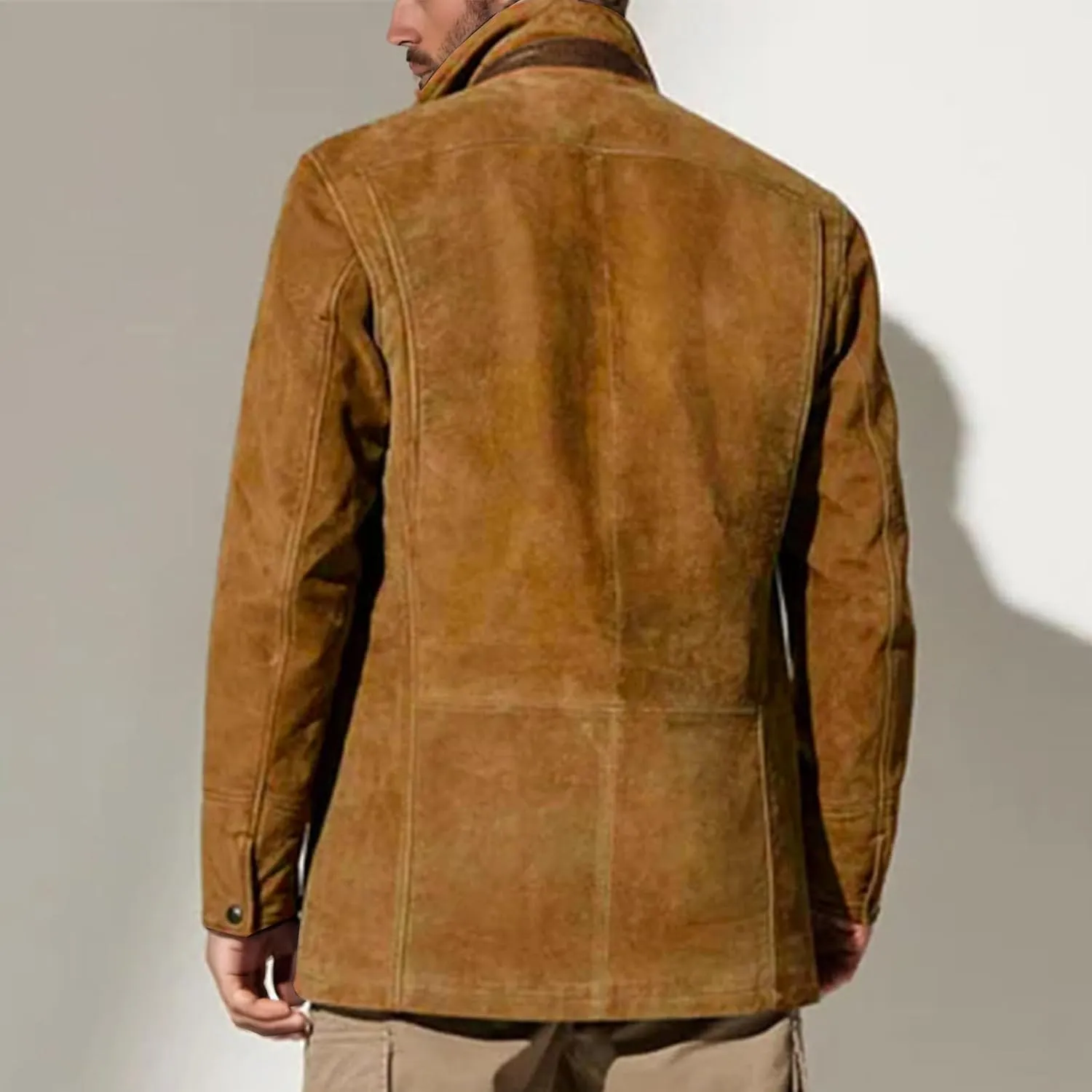 evzosrz Mens Western Jackets Fleece Vintage Faux Suede Leather Jacket 1/4 Zipper Button Winter Coat Casual Retro Outerwear