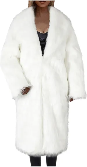 Faux Fur Women Winter Coats Luxury Fluffy Long Cardigan Vintage Lapel Fuzzy Outerwear Women's Down Jackets & Parkas