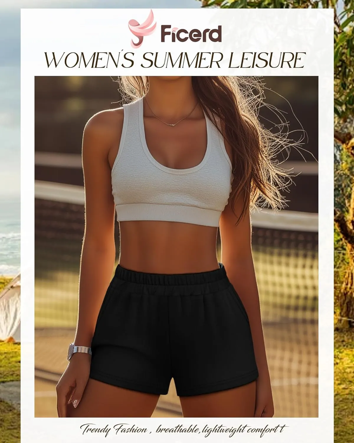 Ficerd 3 Pack Women's Sweat Shorts, Elastic High Waist Casual Summer Lounge Cotton Comfy Athletic Shorts with Pockets