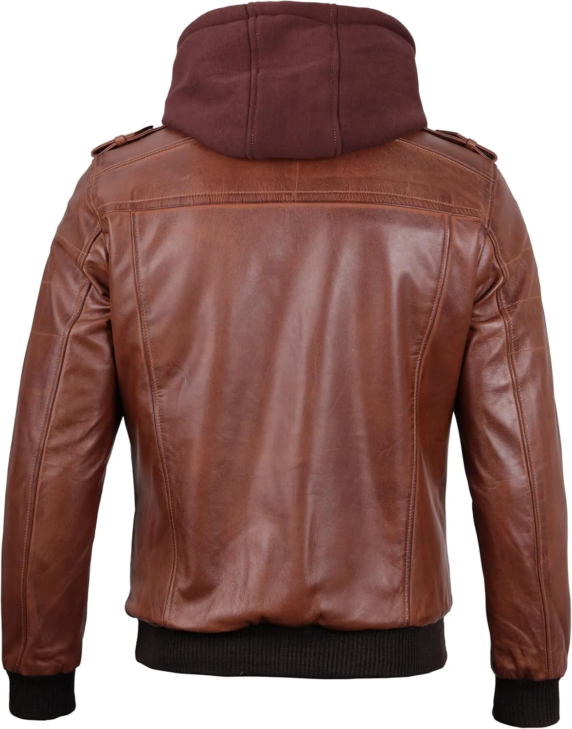 fjackets Real Leather Bomber Jacket - Motorcycle Casual Stand Collar Jackets with Removable Hood