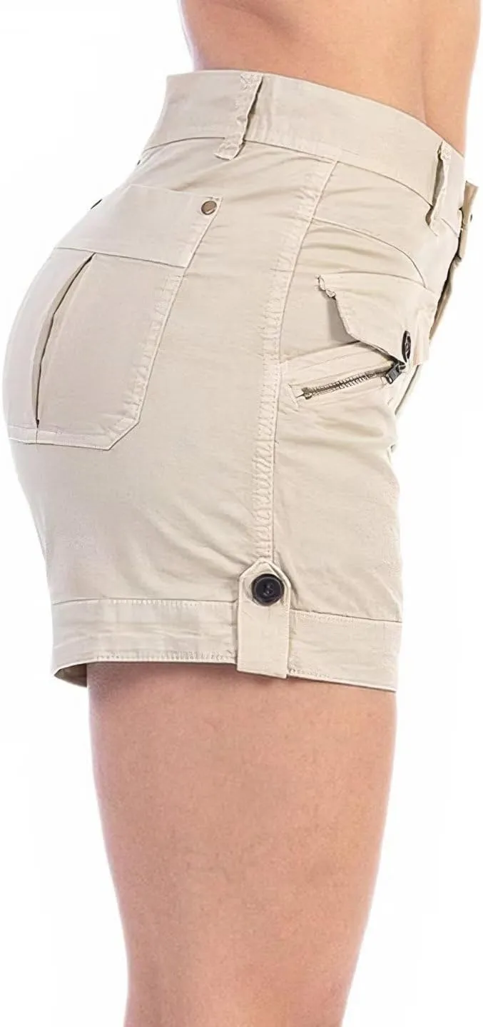 Flamingals Women's Cargo Shorts Mid Waist Trendy Summer Hiking Shorts with Flat Pocket for Women