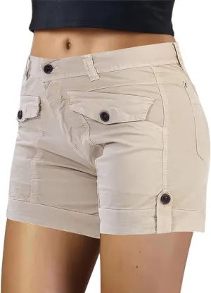 Flamingals Women's Cargo Shorts Mid Waist Trendy Summer Hiking Shorts with Flat Pocket for Women