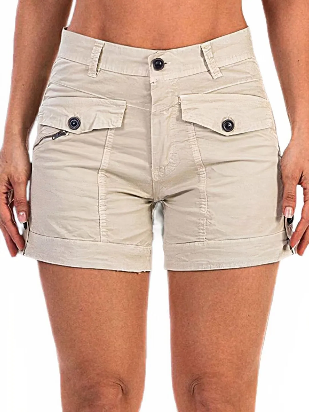 Flamingals Women's Cargo Shorts Mid Waist Trendy Summer Hiking Shorts with Flat Pocket for Women
