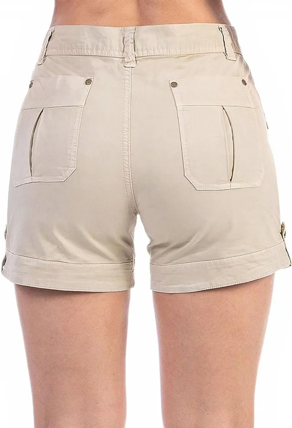 Flamingals Women's Cargo Shorts Mid Waist Trendy Summer Hiking Shorts with Flat Pocket for Women
