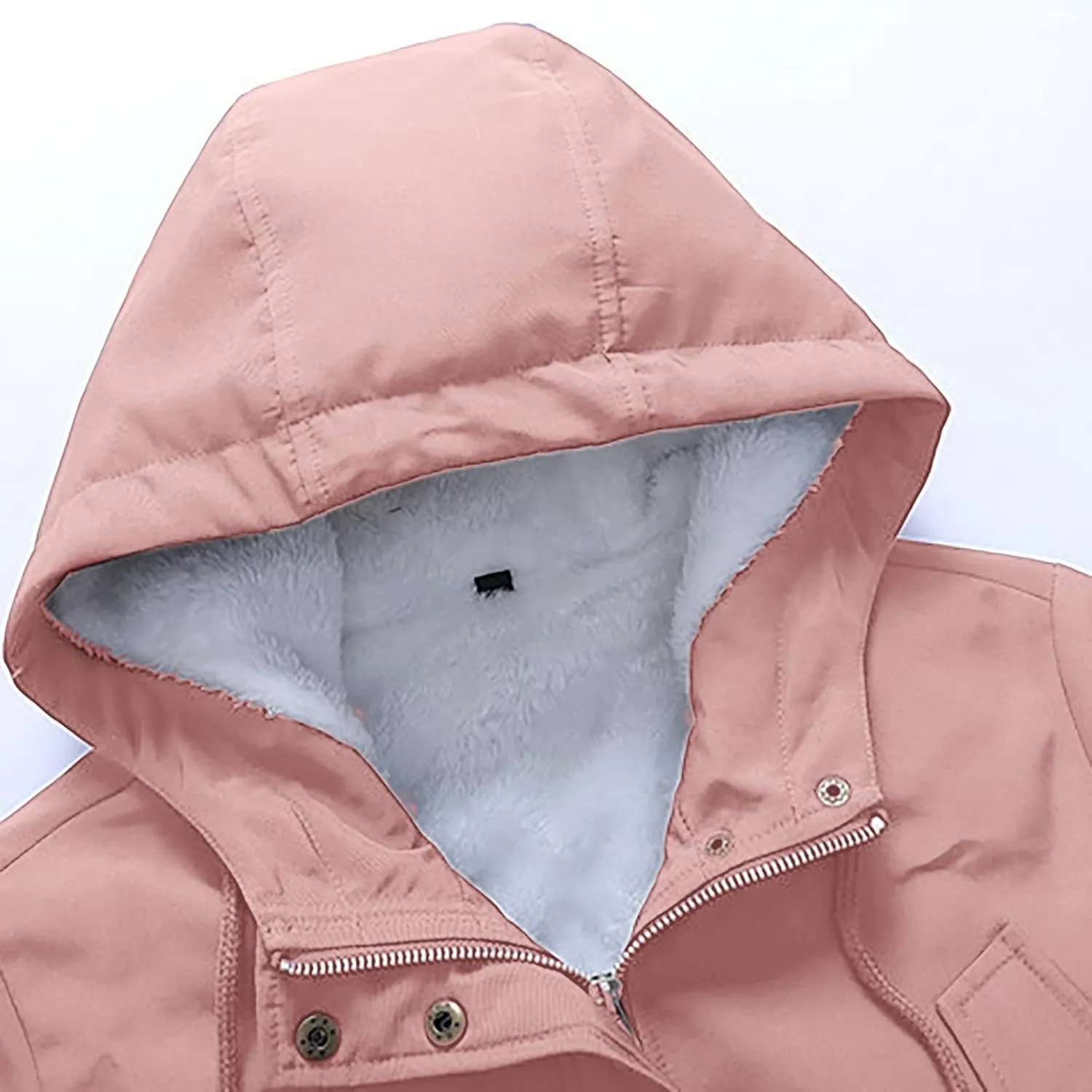 Fleece Lined Winter Jacket Women Drawstring Waist Jacket Hooded Down Coat Plus Size Warm Jacket Military Anorak Jacket