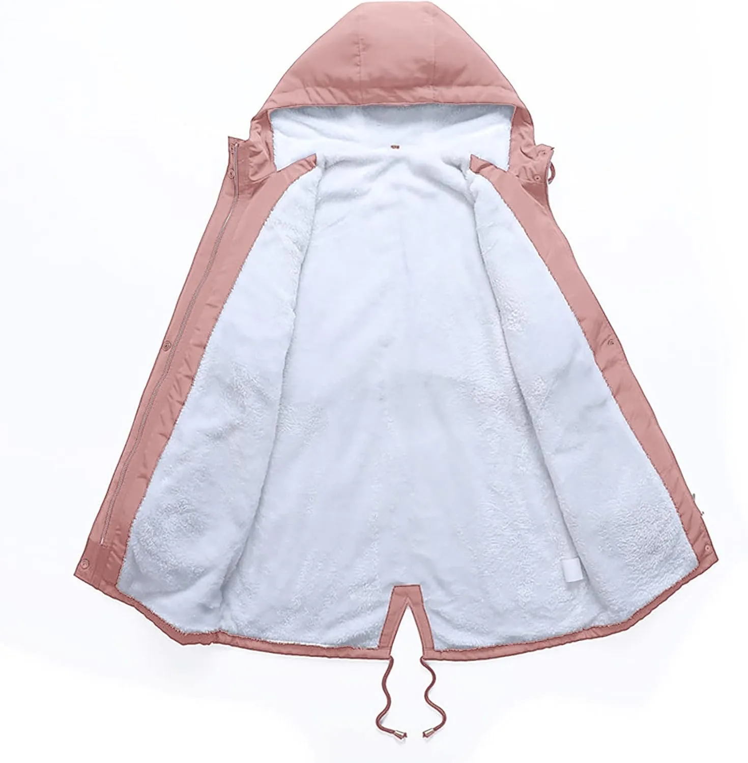 Fleece Lined Winter Jacket Women Drawstring Waist Jacket Hooded Down Coat Plus Size Warm Jacket Military Anorak Jacket