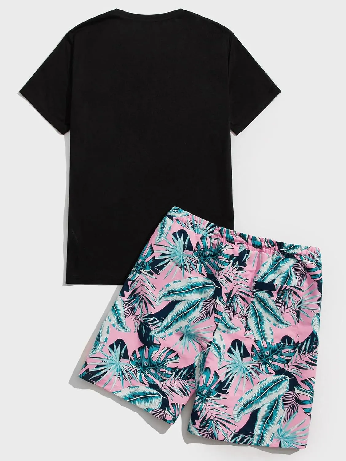 Floerns Men's Graphic Print T Shirt Drawstring Waist Shorts Set 2 Piece Outfit