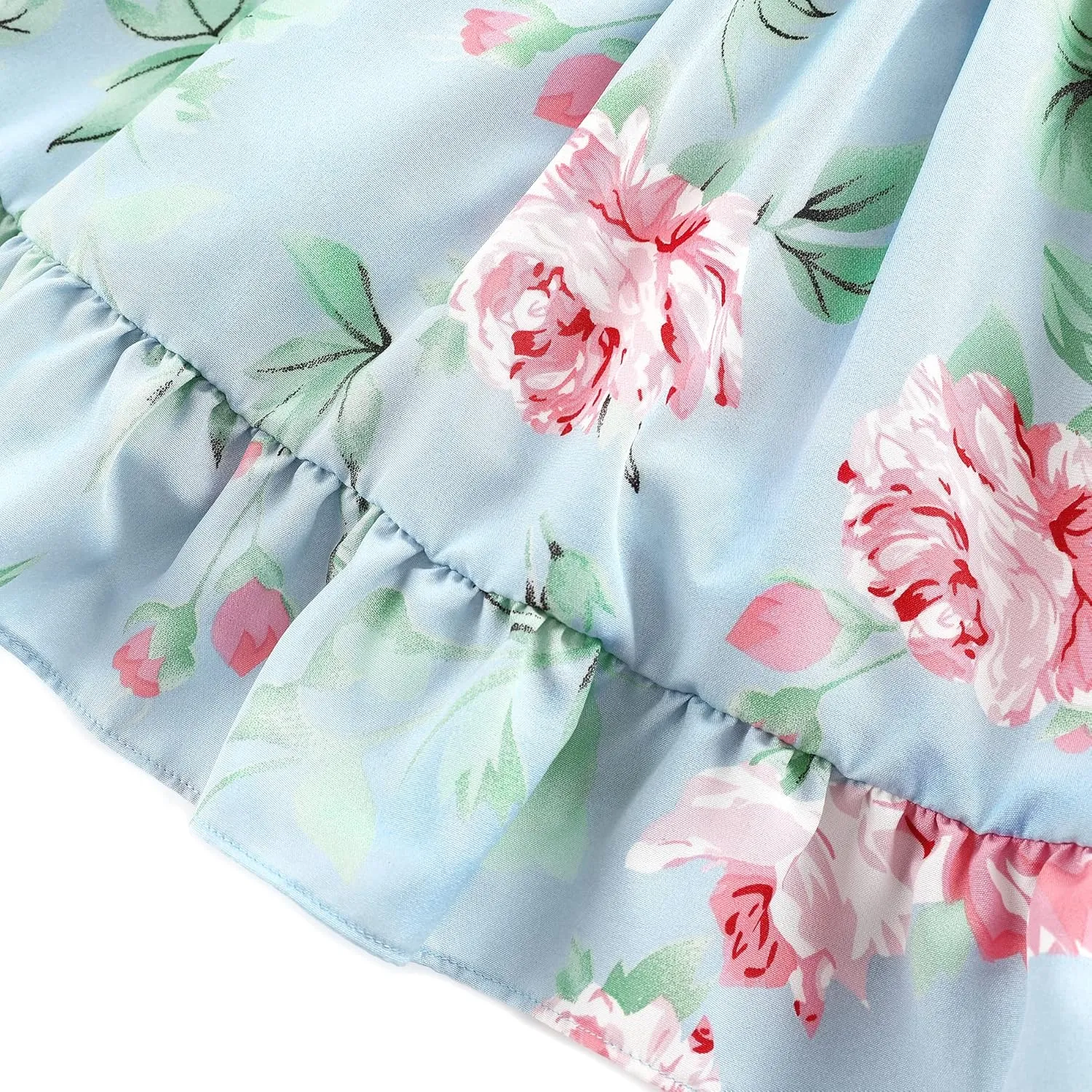 Flofallzique Summer Girls Floral Dress Ruffle Sleeve Tie Back Vintage Toddler Birthday Tea Party Dresses