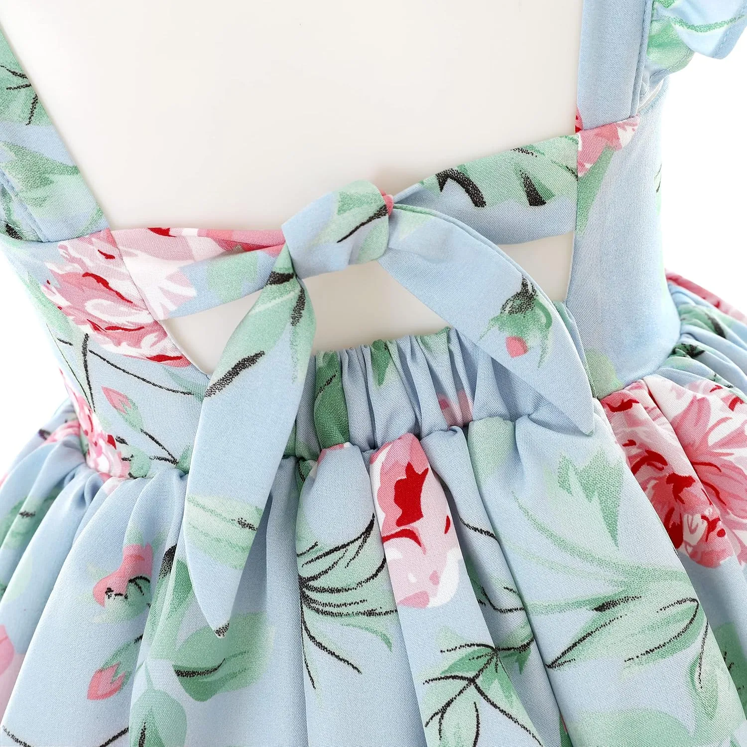 Flofallzique Summer Girls Floral Dress Ruffle Sleeve Tie Back Vintage Toddler Birthday Tea Party Dresses