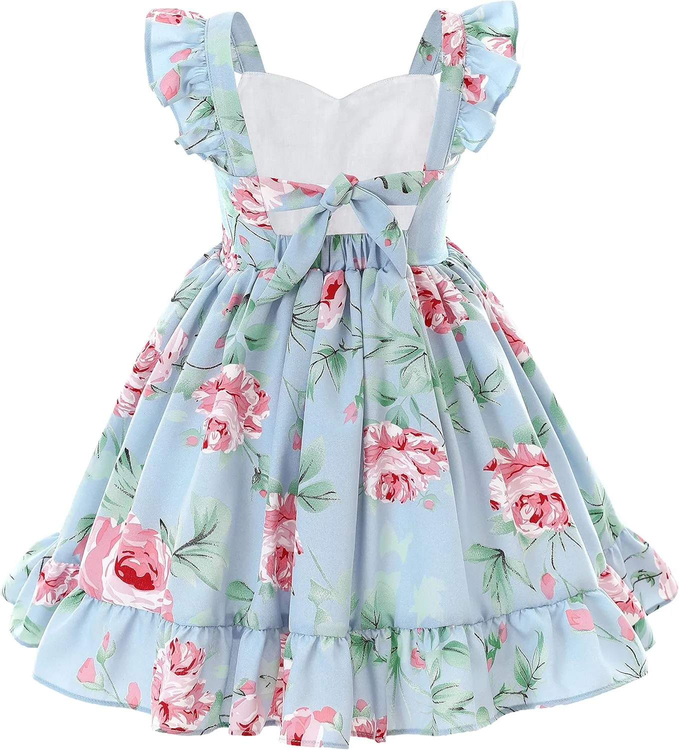 Flofallzique Summer Girls Floral Dress Ruffle Sleeve Tie Back Vintage Toddler Birthday Tea Party Dresses
