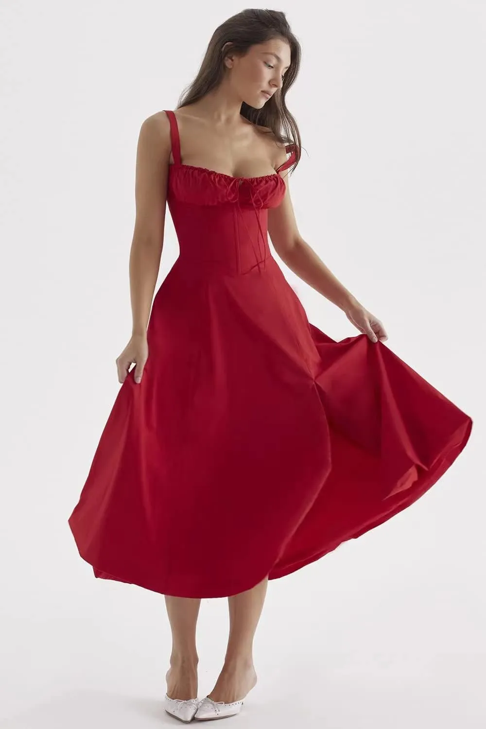 Floral Bustier Midriff Waist Shaper Dress,Print Bustier Sundress,Spaghetti Strap Beach Womens Long Dresses