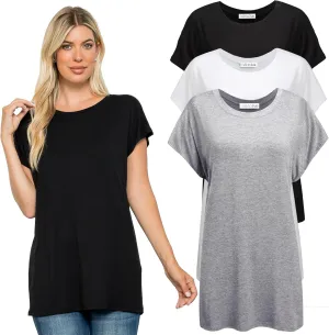 Free to Live 3 Pack Extra Long Tshirts for Women Tunic Tops to Wear with Leggings Short Sleeve Tee Workout T Shirts Loose Fit