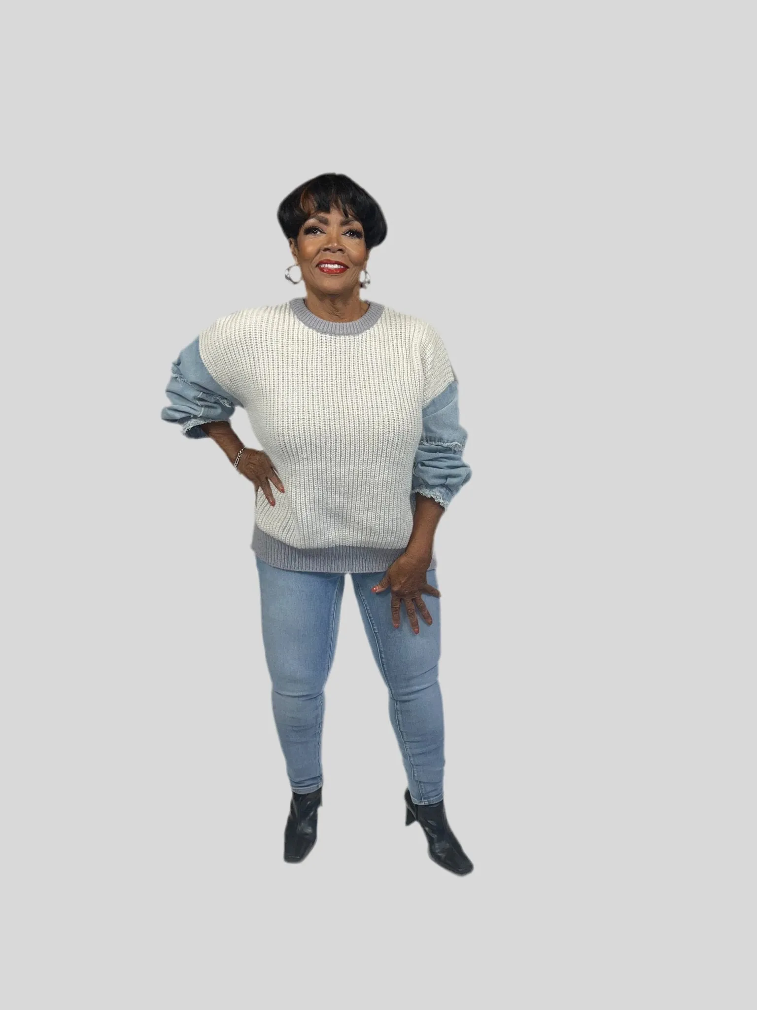 Freia Denim Sleeve Sweater