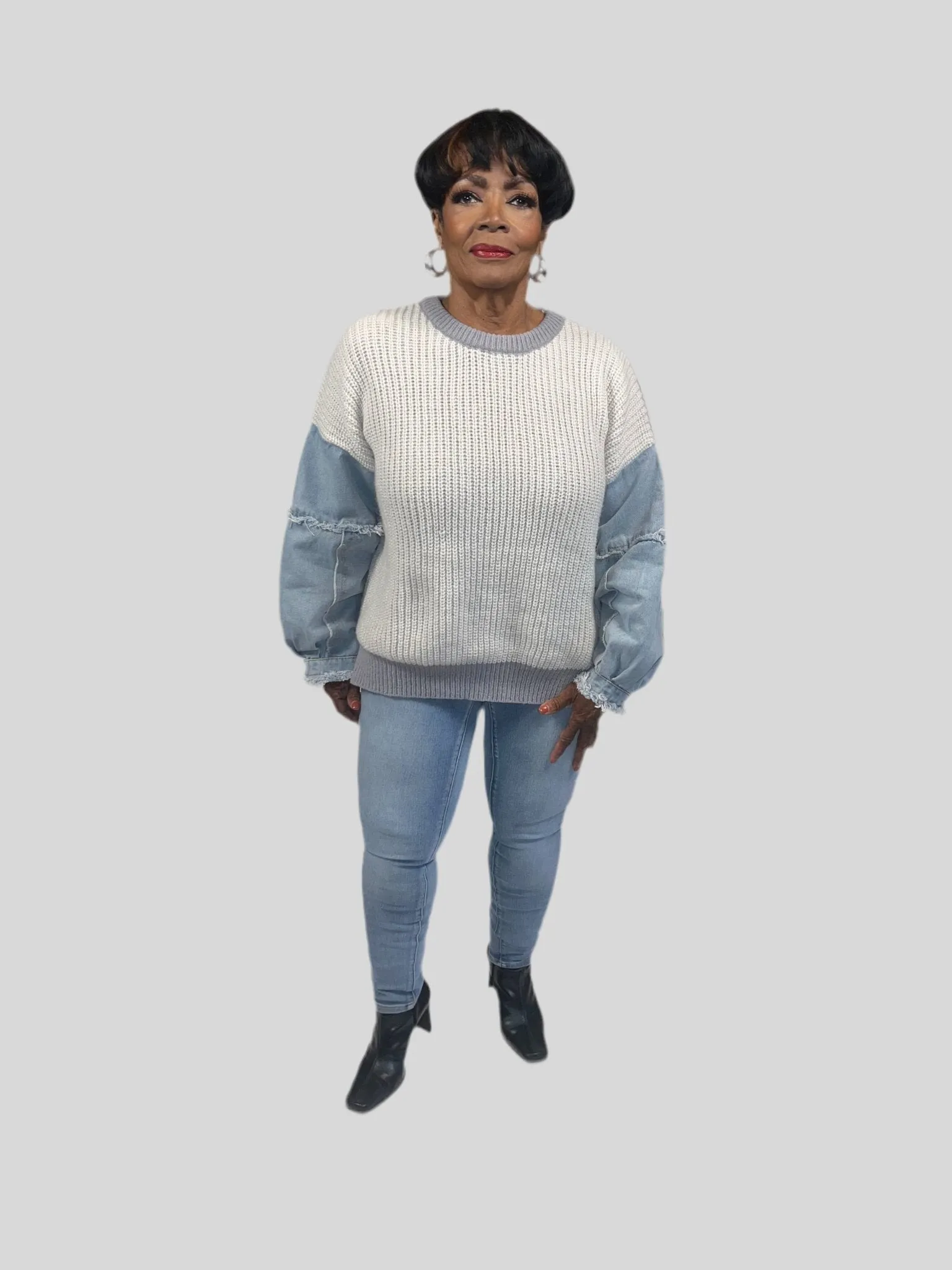 Freia Denim Sleeve Sweater