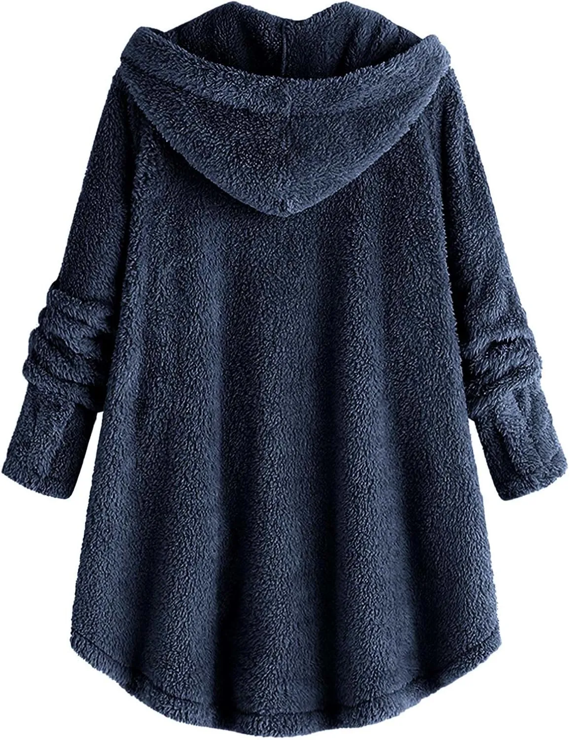 Fuzzy Fleece Hooded Button Down Jacket For Women Oversized Warm Winter Sherpa Cardigan Coat Loungewear