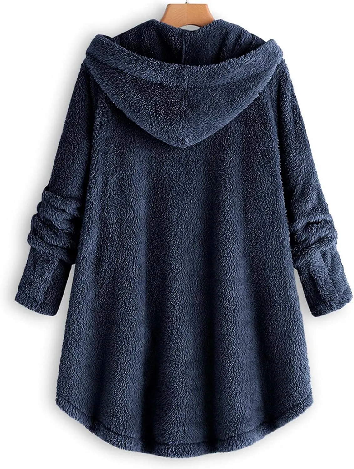 Fuzzy Fleece Hooded Button Down Jacket For Women Oversized Warm Winter Sherpa Cardigan Coat Loungewear