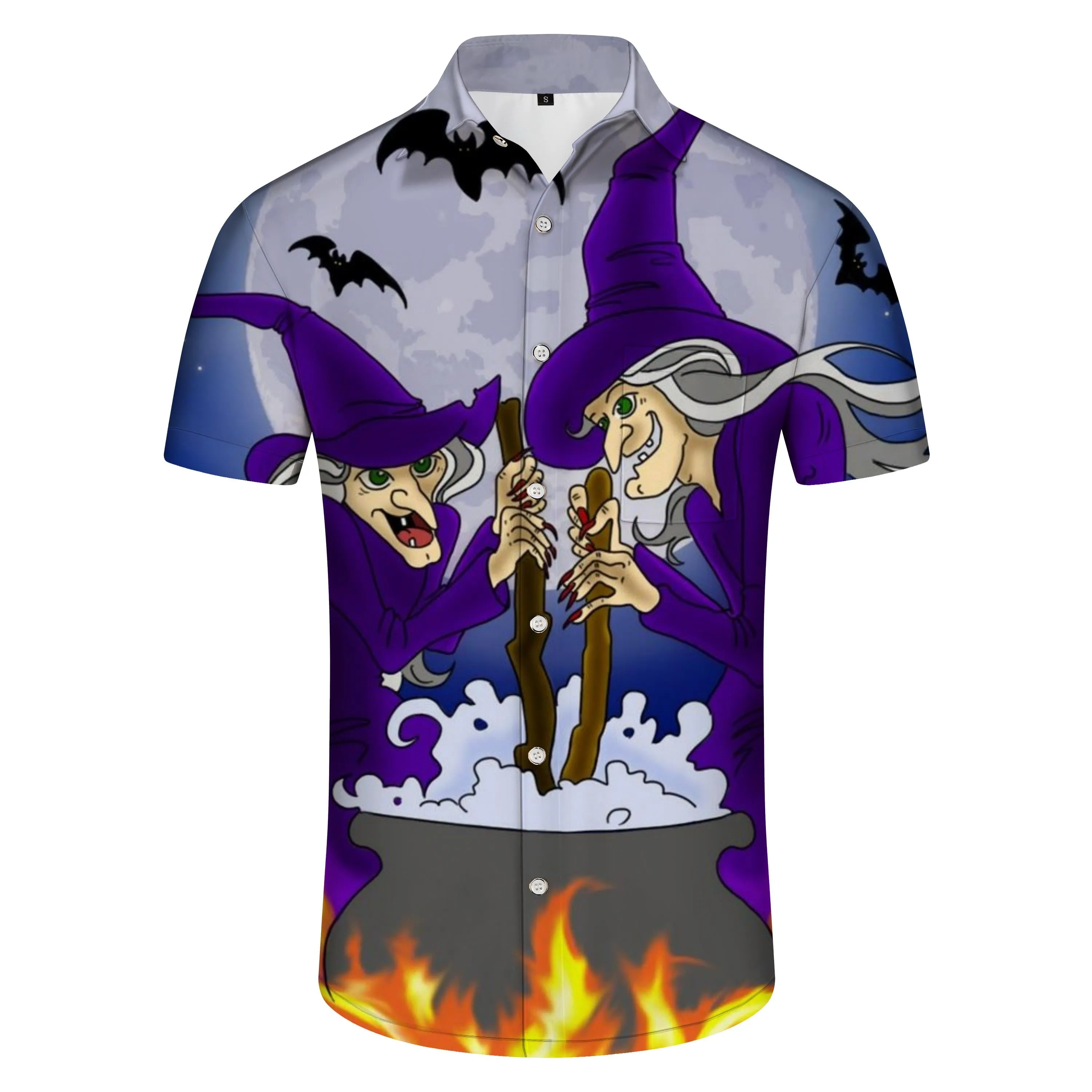 Gargamel style pattern summer men's casual Hawaiian button-down shirt loose seaside vacation four seasons fashion