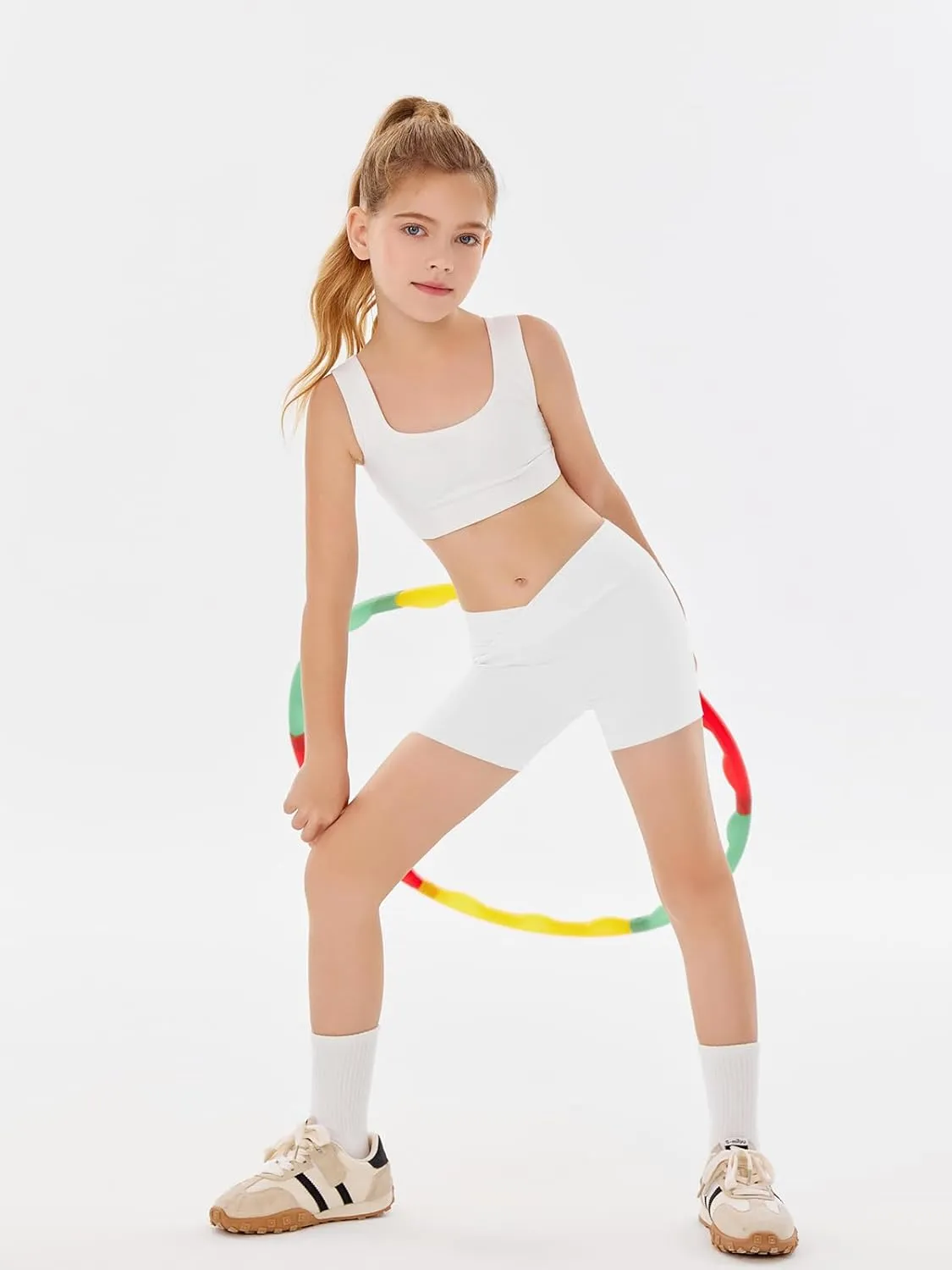 Girls Athletic Shorts Slim Tummy Control V Cross Waist Short Leggings Bike Dance Gymnastics Shorts