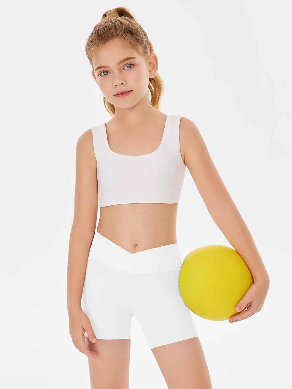 Girls Athletic Shorts Slim Tummy Control V Cross Waist Short Leggings Bike Dance Gymnastics Shorts