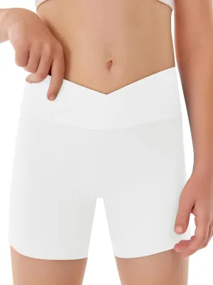 Girls Athletic Shorts Slim Tummy Control V Cross Waist Short Leggings Bike Dance Gymnastics Shorts