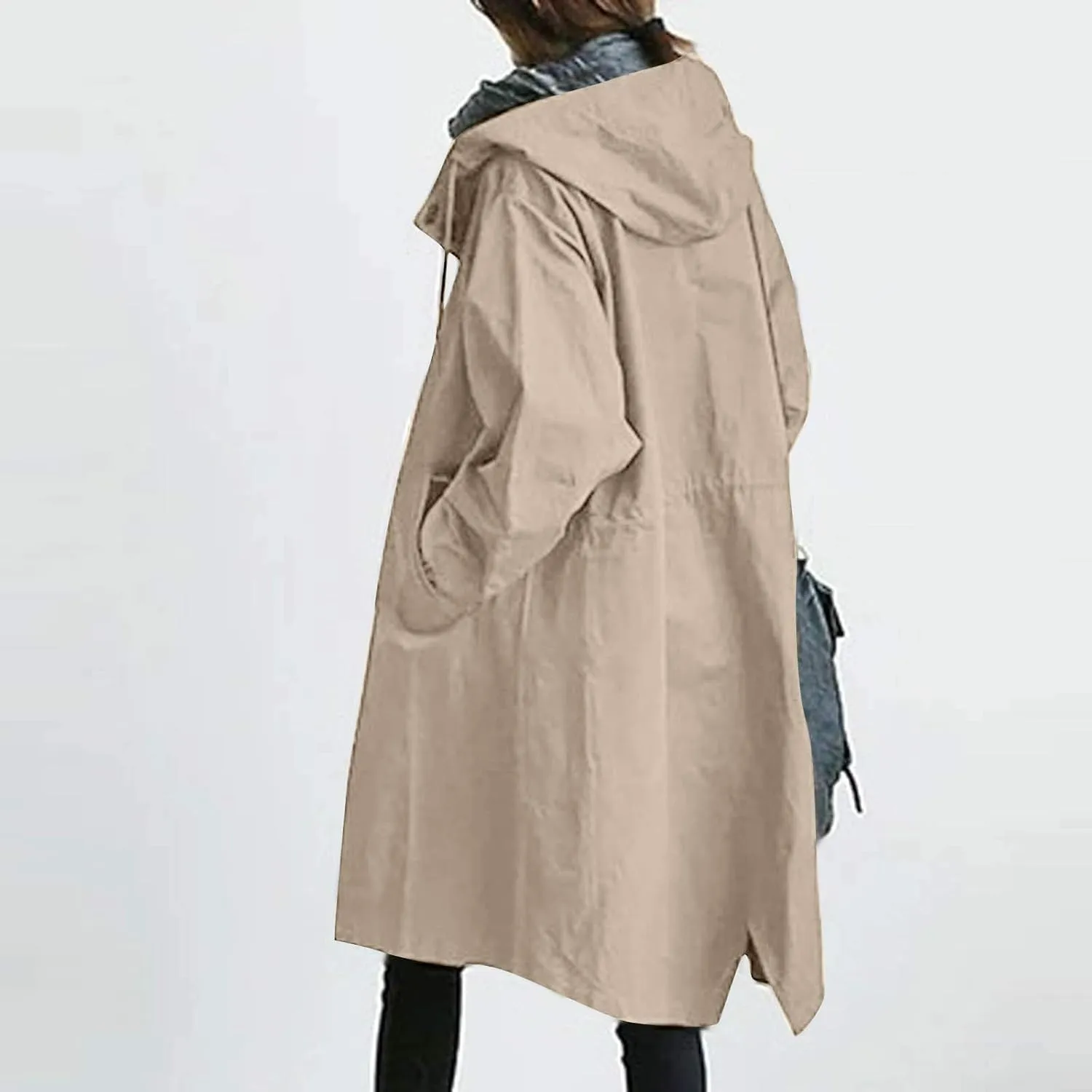GOKKILRW Rain Jackets for Women Lightweight Hooded Long Raincoat Outdoor Breathable Waterproof Trench Coats with Pockets