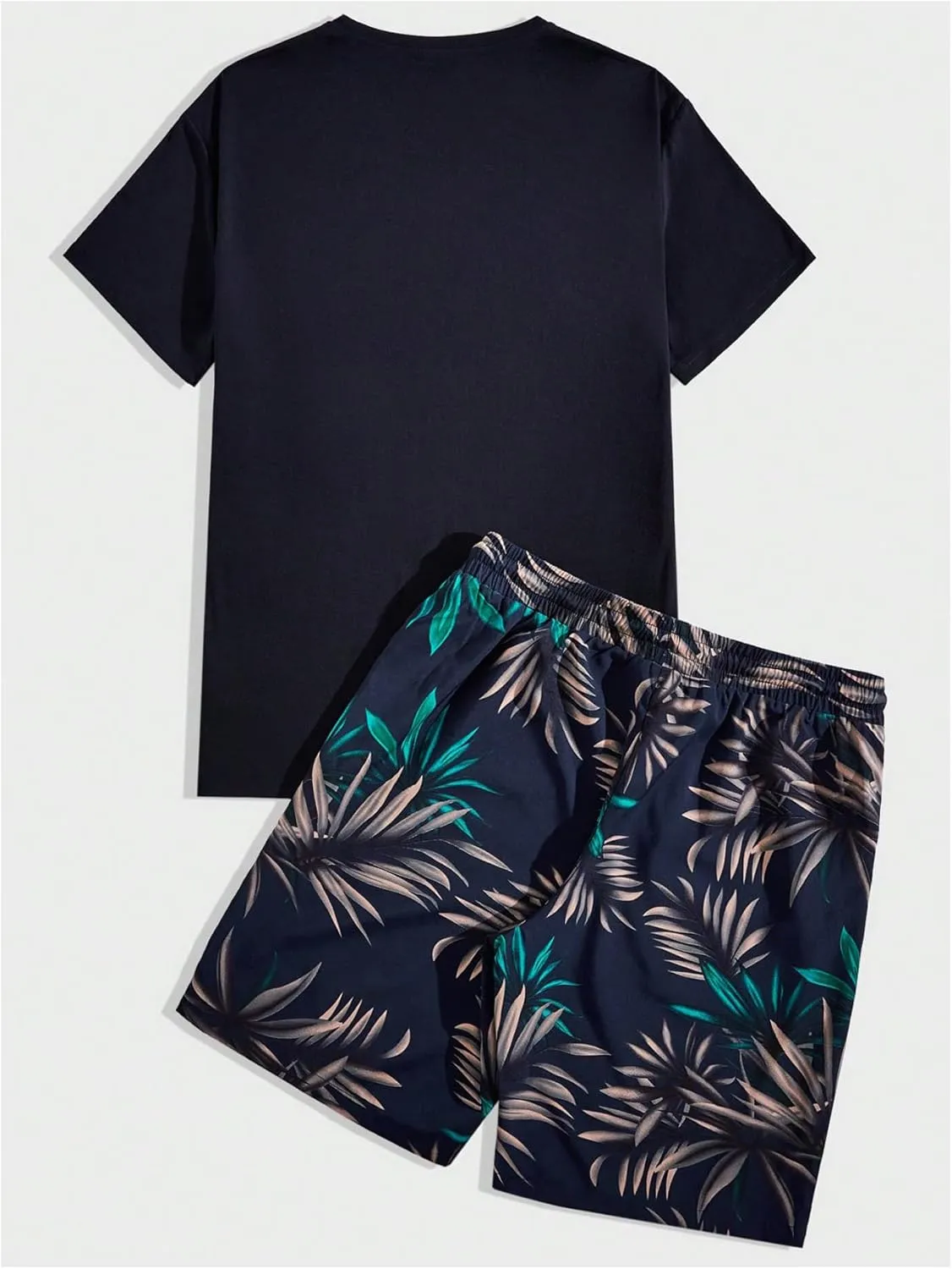 GORGLITTER Men's 2 Piece Short Sleeve Graphic Tee Hawaiian Printed Drawstring Shorts Set