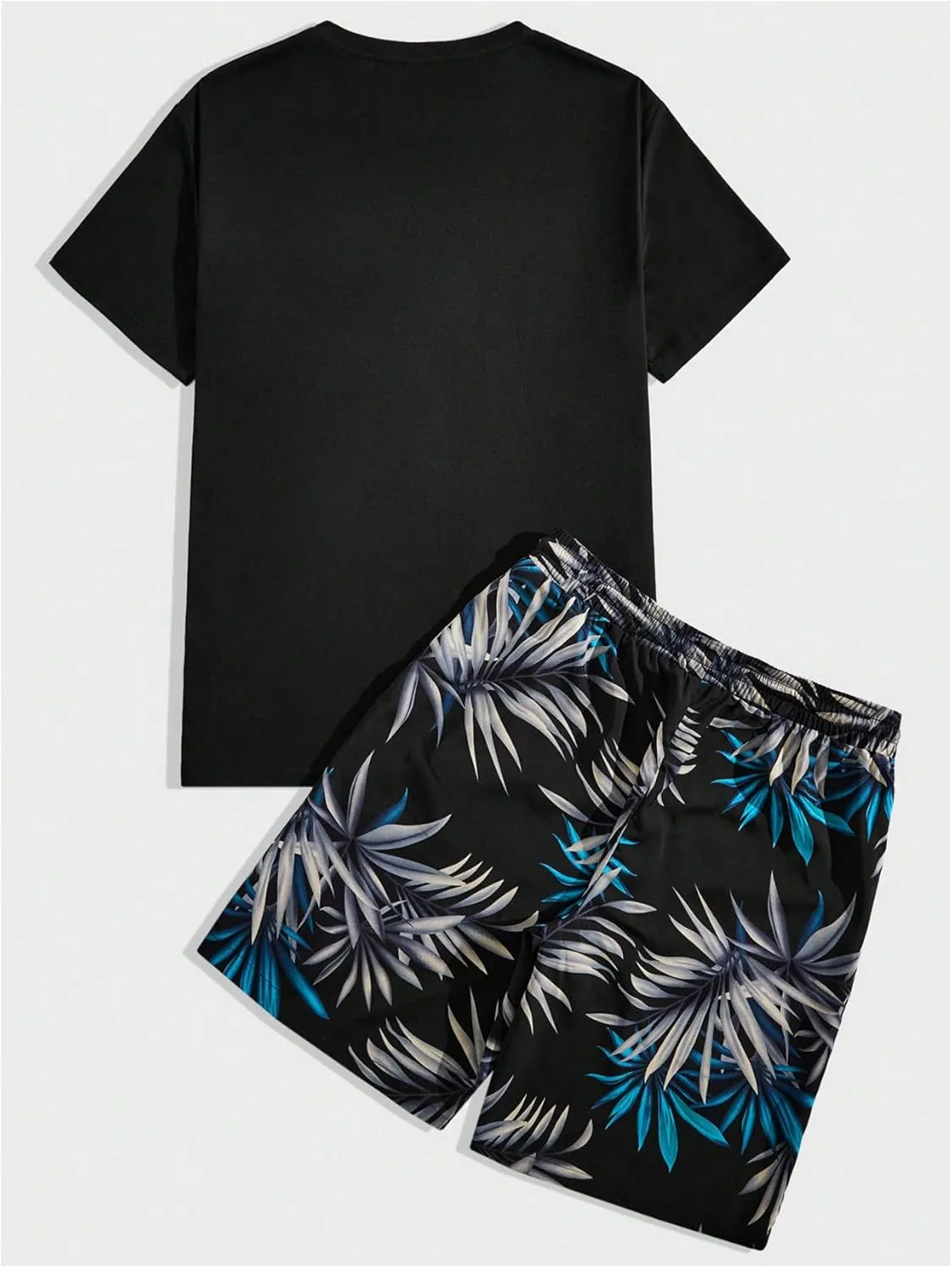 GORGLITTER Men's 2 Piece Short Sleeve Graphic Tee Hawaiian Printed Drawstring Shorts Set