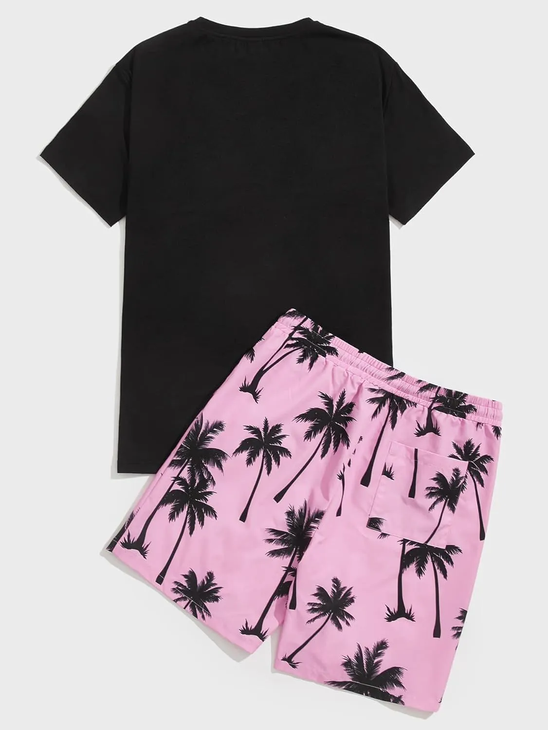 GORGLITTER Men's 2 Piece Short Sleeve Graphic Tee Hawaiian Printed Drawstring Shorts Set