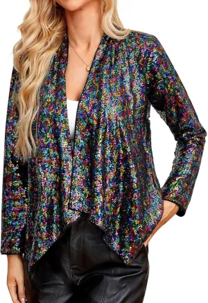 GRACE KARIN Sequin Blazer for Women Sparkly Sequin Jacket Long Sleeve Open Front Sequin Cardigan