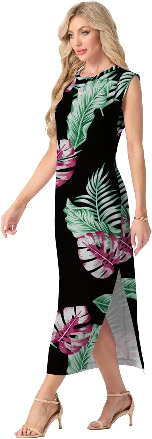 GRECERELLE 2025 Women Summer Casual Round Neck Cap Sleeve Maxi Dress with Pockets Beach Vacation Sundress