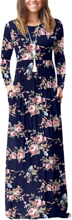GRECERELLE Womens 2024 Maxi Dresses Long Sleeve Casual Long T Shirt Dress Travel Vacation Outfits