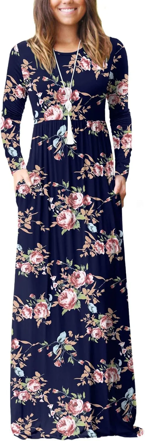 GRECERELLE Womens 2024 Maxi Dresses Long Sleeve Casual Long T Shirt Dress Travel Vacation Outfits