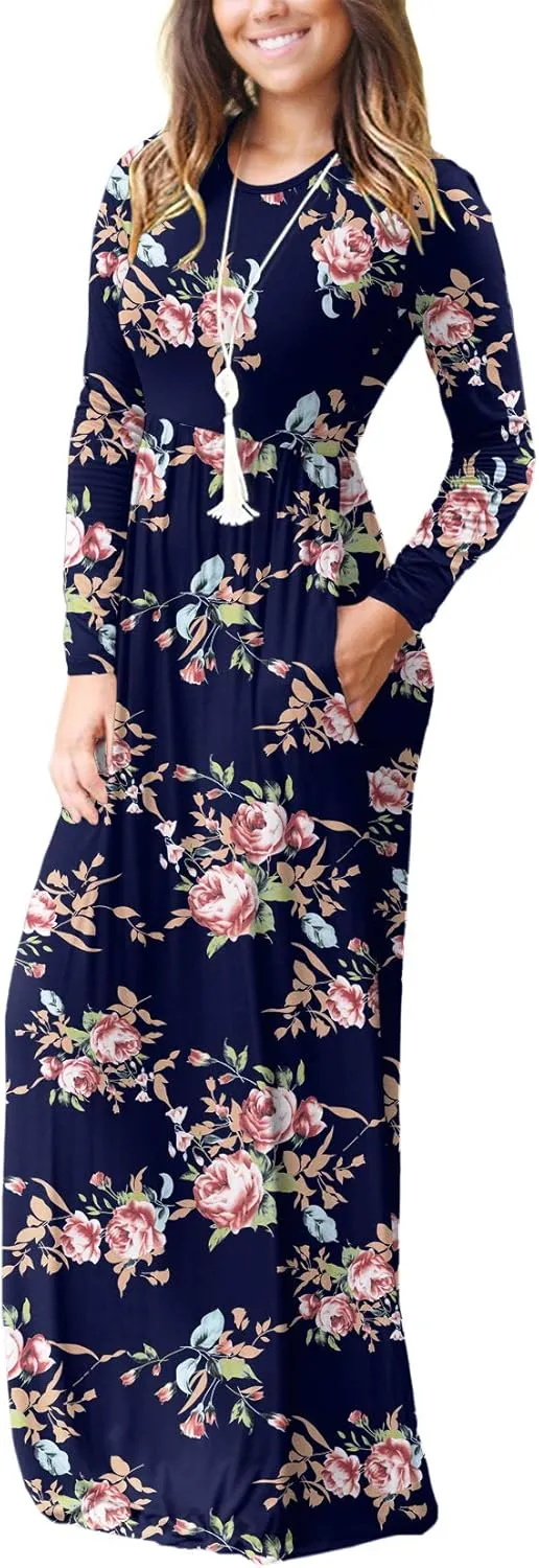 GRECERELLE Womens 2024 Maxi Dresses Long Sleeve Casual Long T Shirt Dress Travel Vacation Outfits