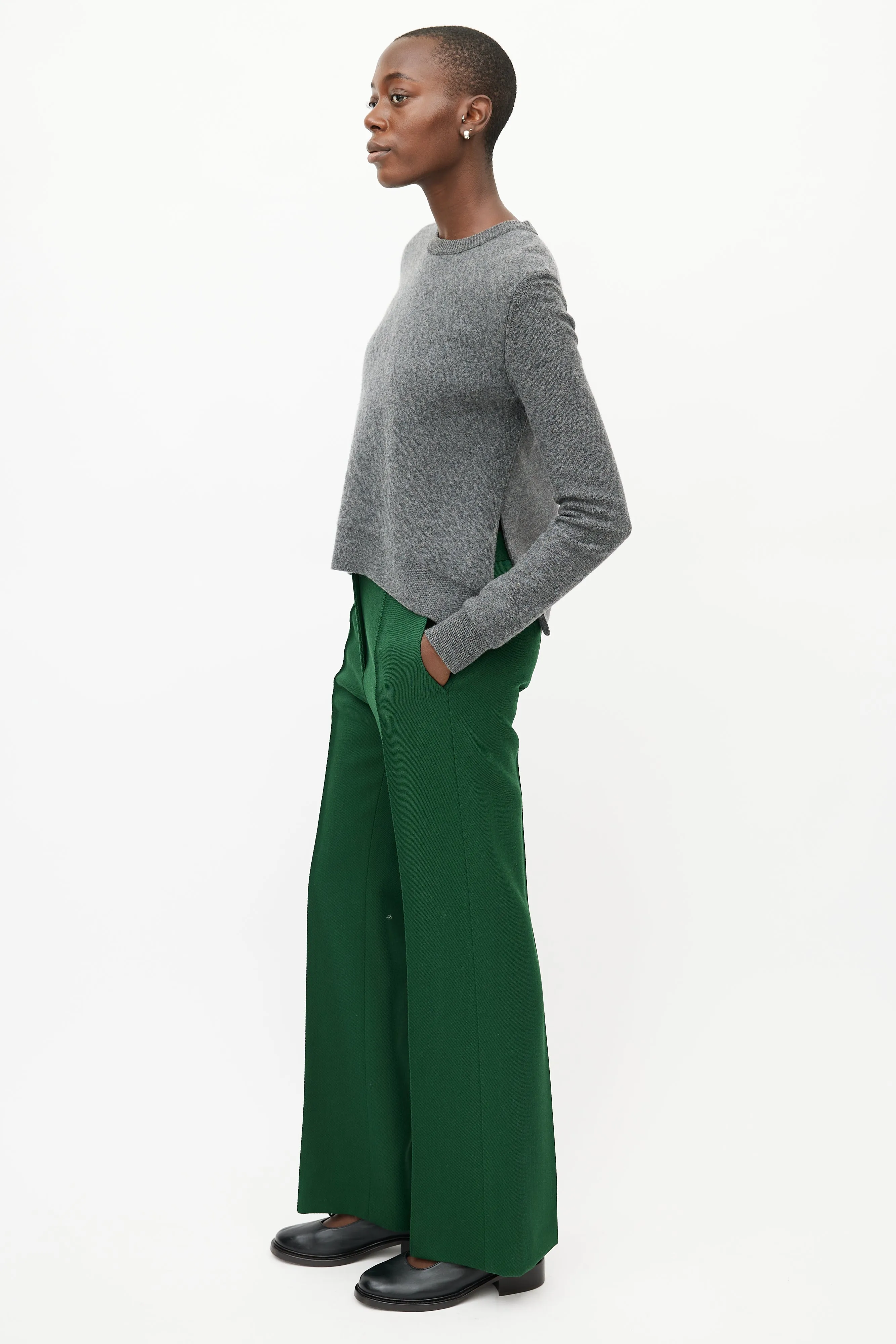 Grey Cashmere Slit Knit Sweater