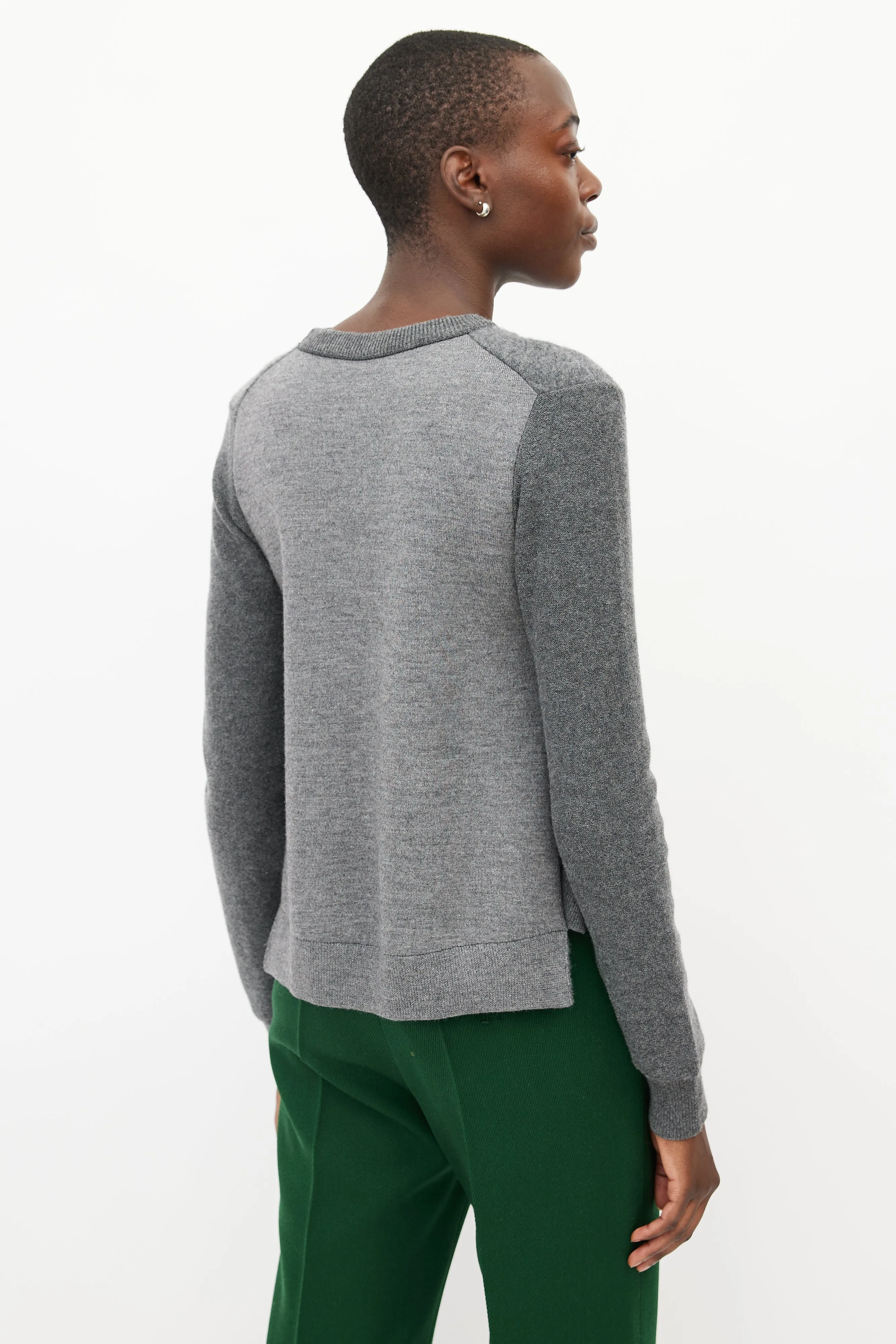 Grey Cashmere Slit Knit Sweater