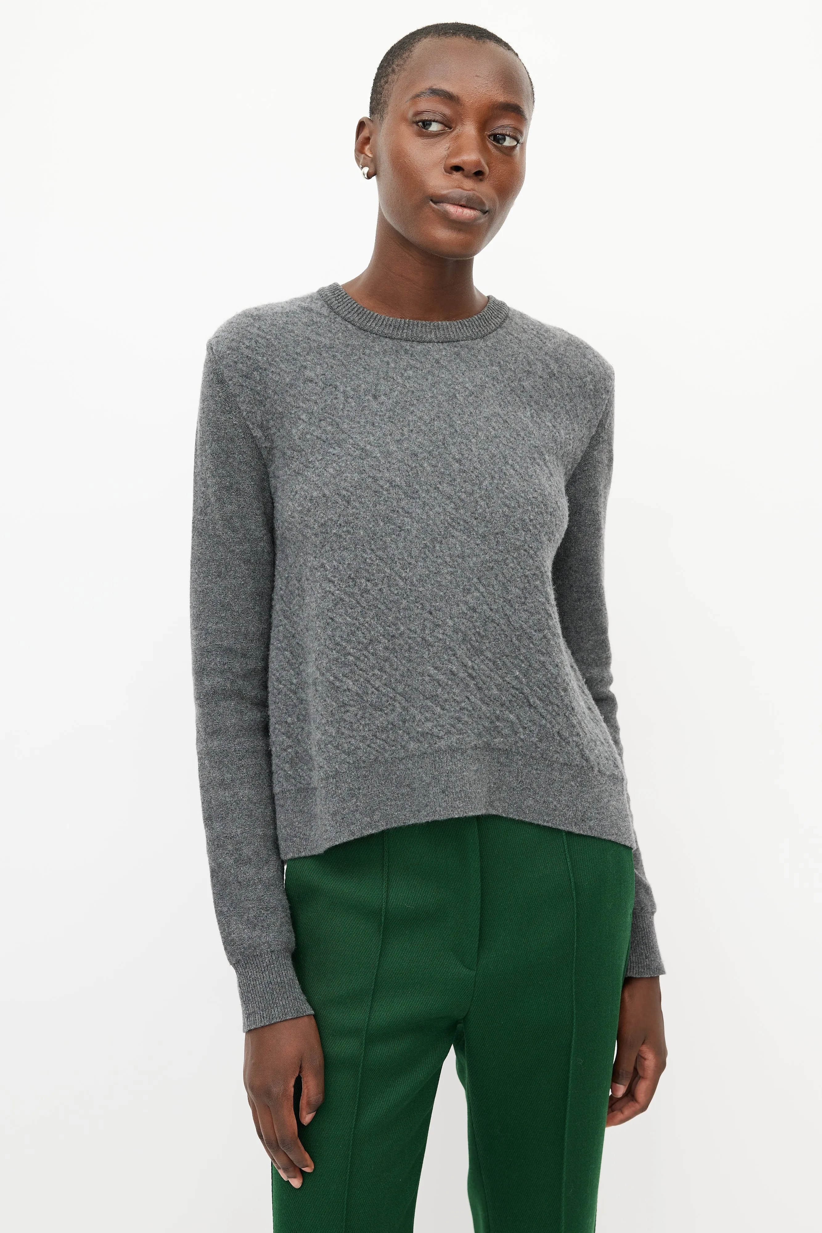 Grey Cashmere Slit Knit Sweater
