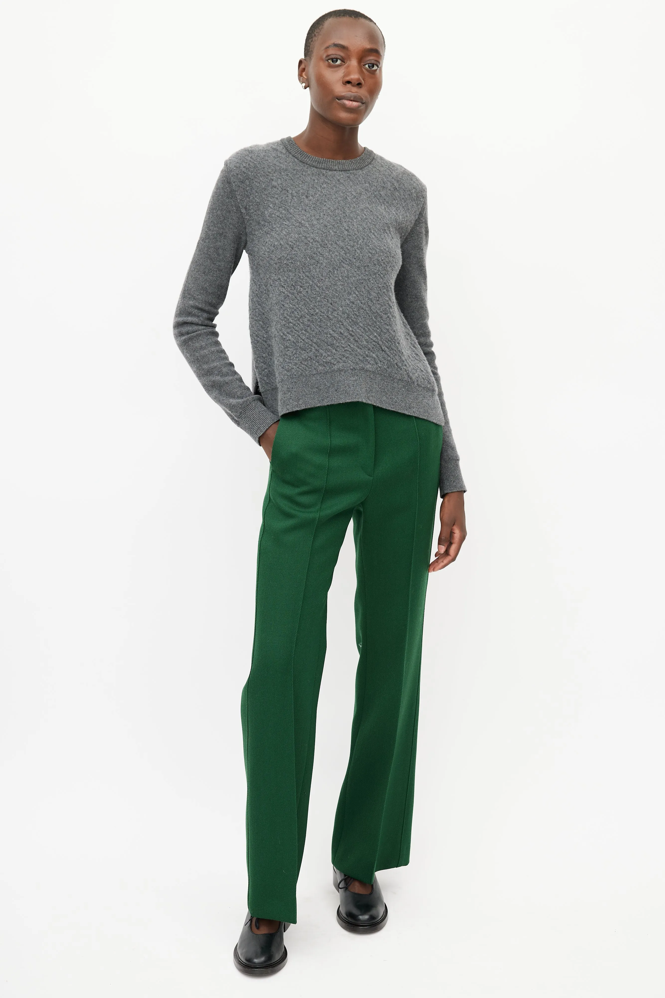 Grey Cashmere Slit Knit Sweater