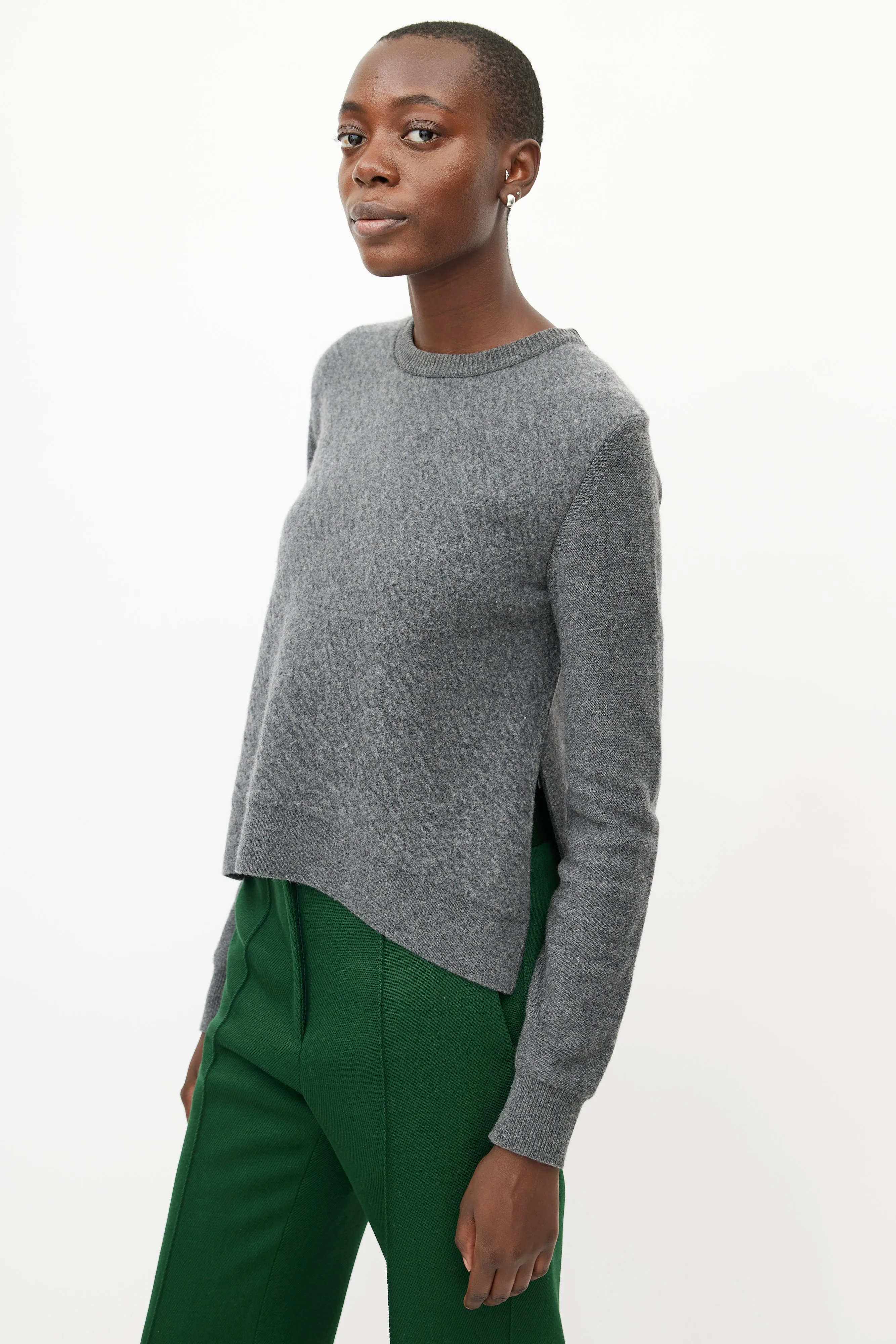 Grey Cashmere Slit Knit Sweater