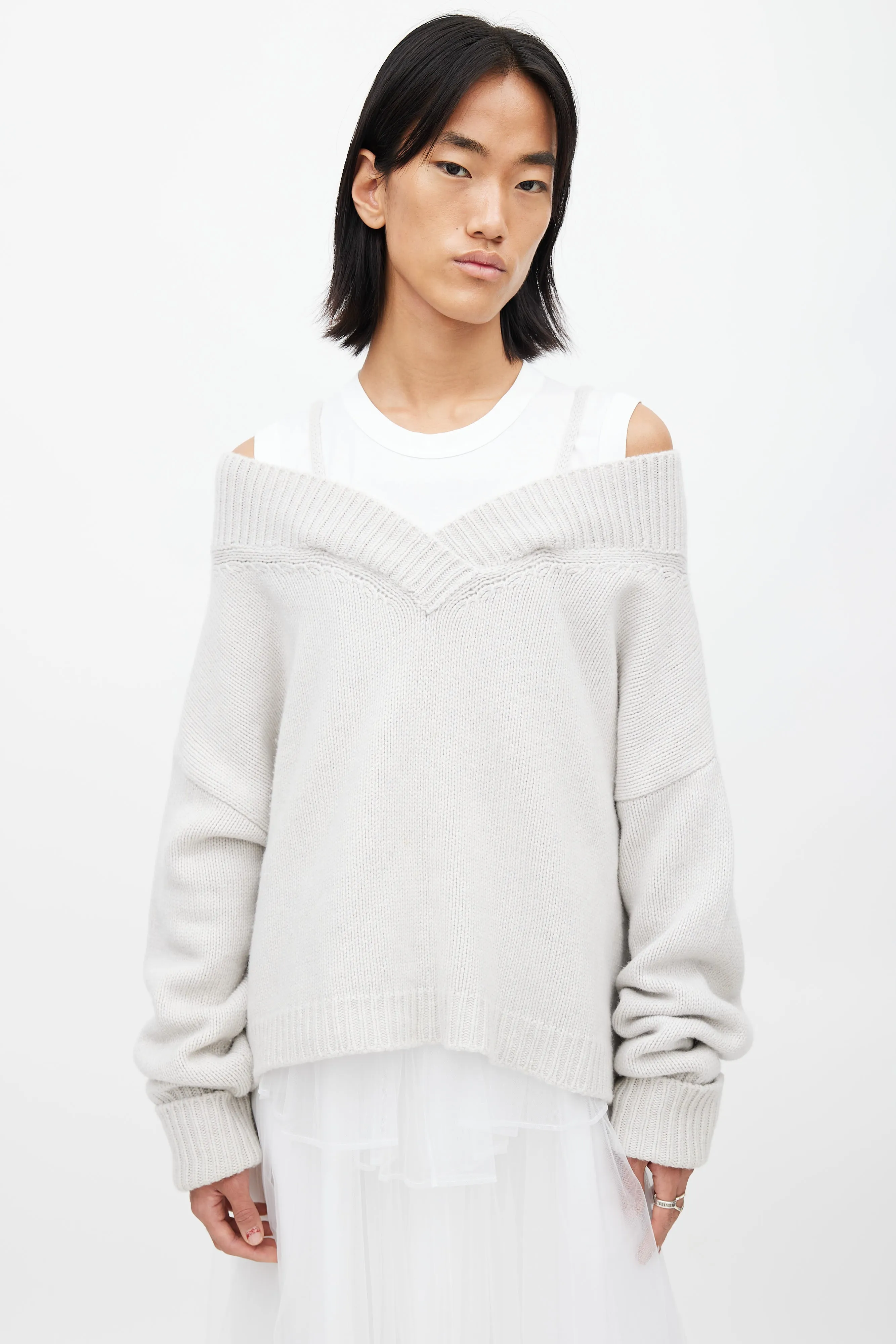 Grey Knit Off Shoulder Sweater