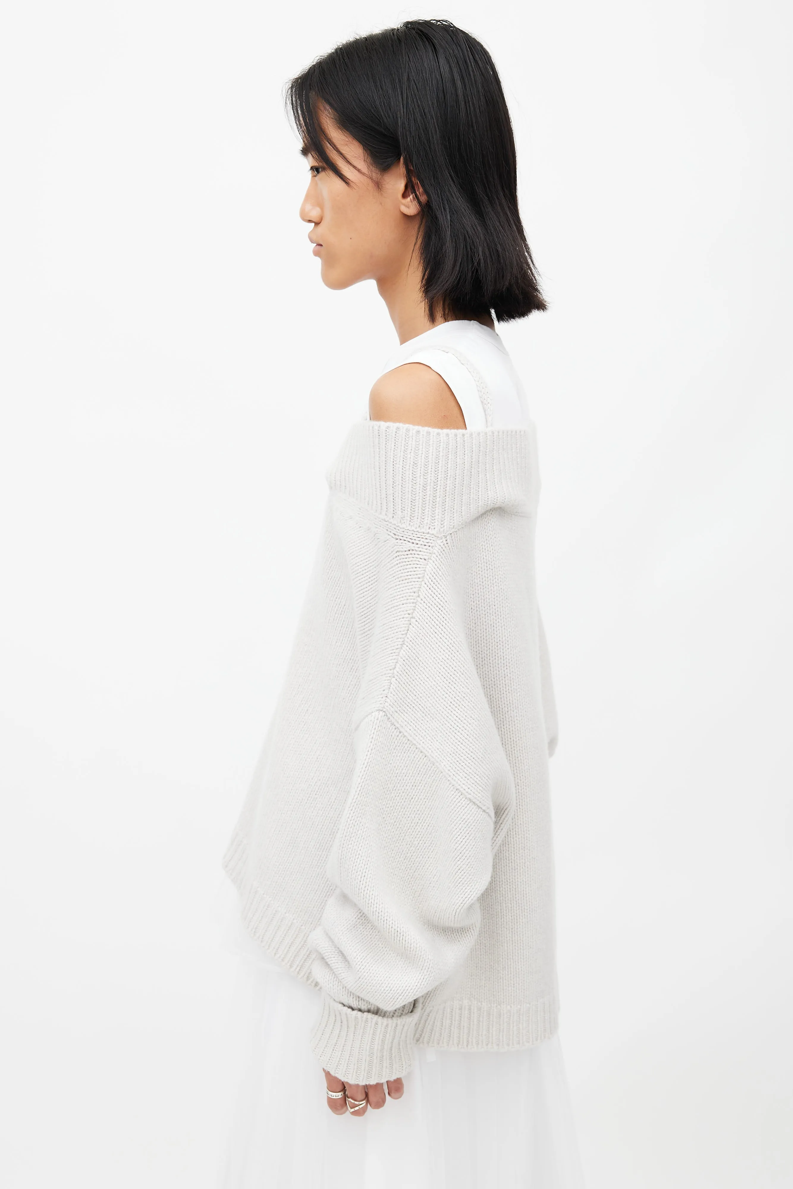 Grey Knit Off Shoulder Sweater