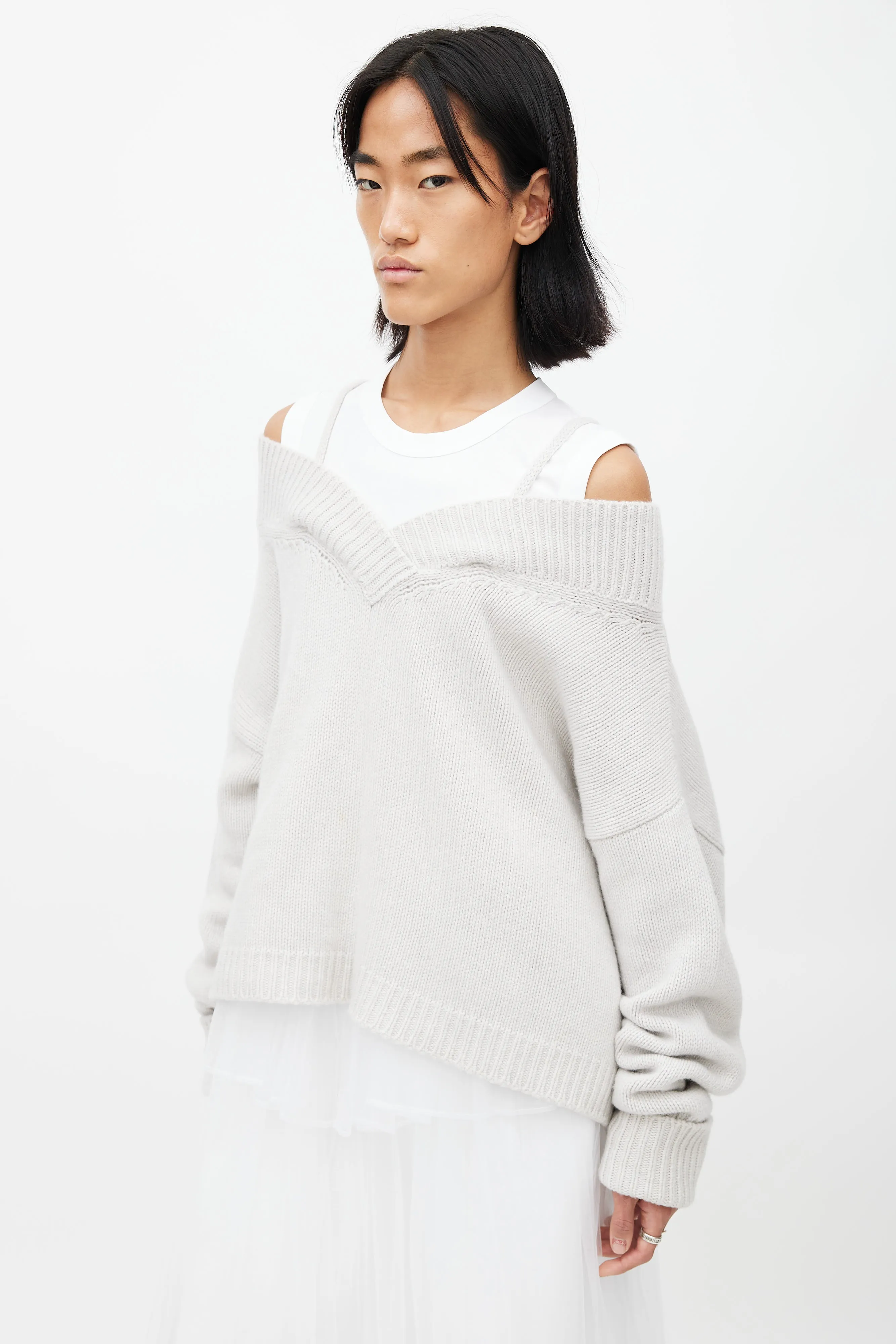 Grey Knit Off Shoulder Sweater