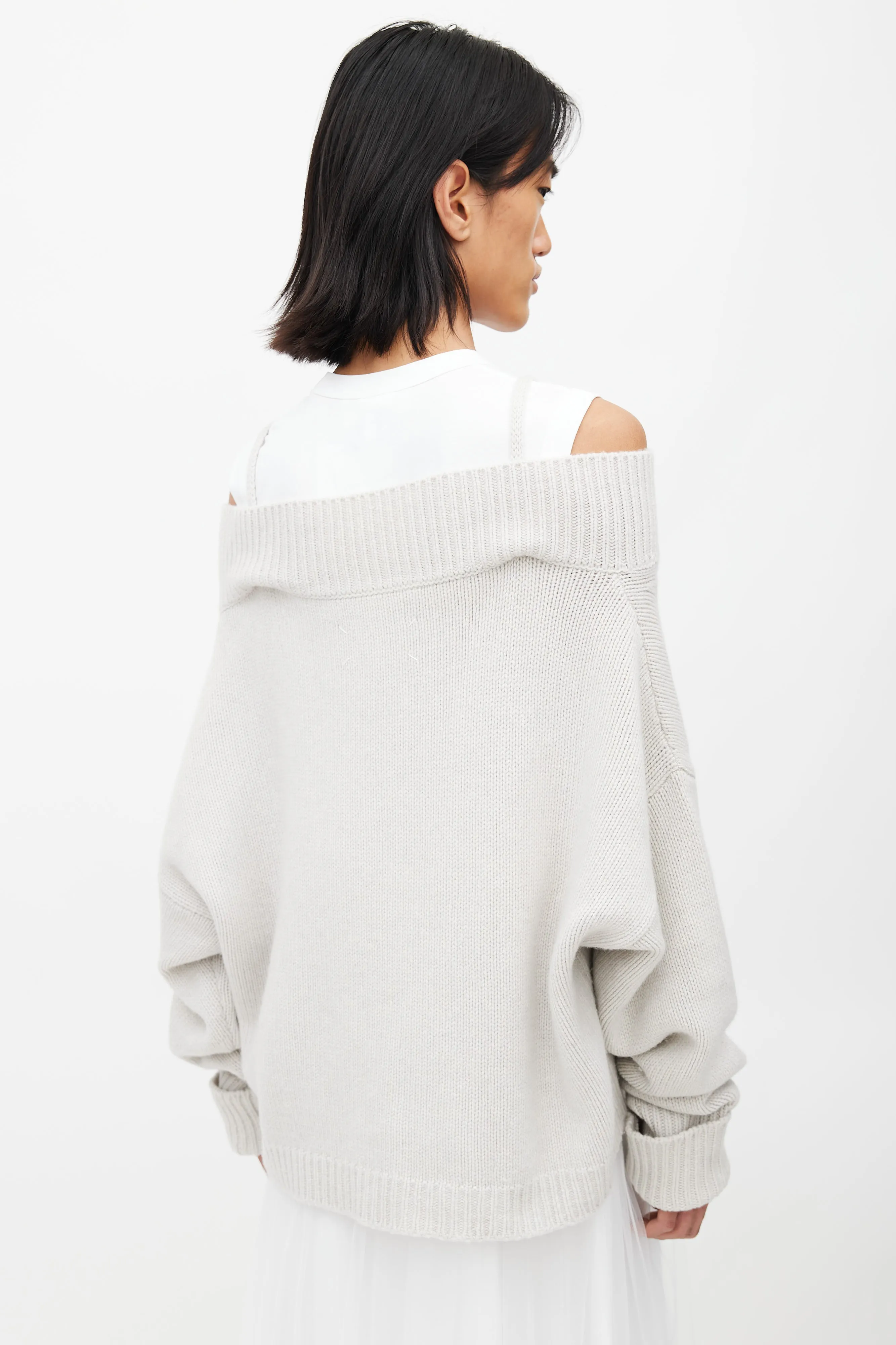 Grey Knit Off Shoulder Sweater