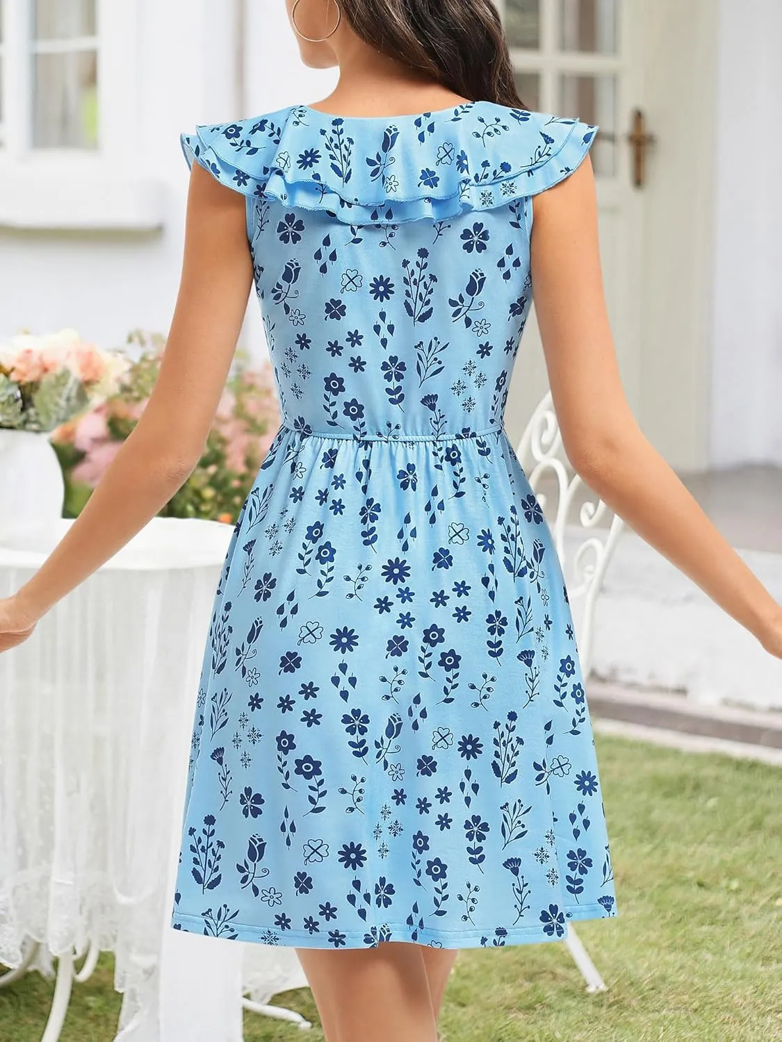GUBERRY Womens Summer Dresses 2025 Ruffle V Neck Tie Front Floral Sundresses Cute Mini Teen Dress with Pockets