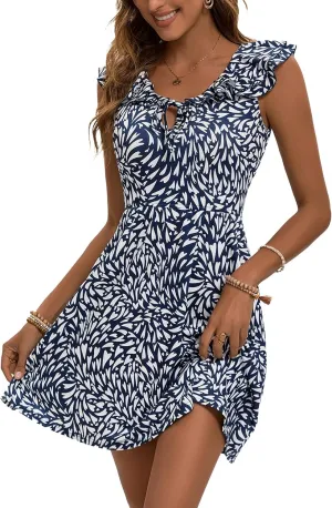 GUBERRY Womens Summer Dresses 2025 Ruffle V Neck Tie Front Floral Sundresses Cute Mini Teen Dress with Pockets