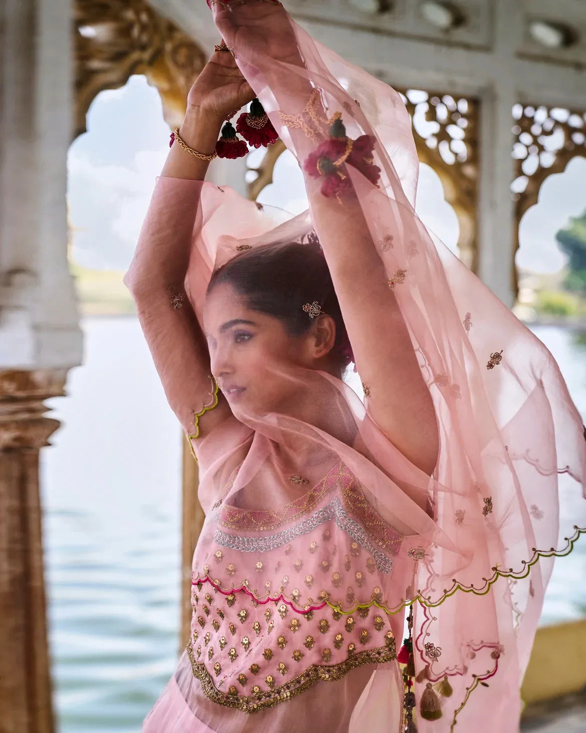 Gul Pastel Pink Organza Kurta Set