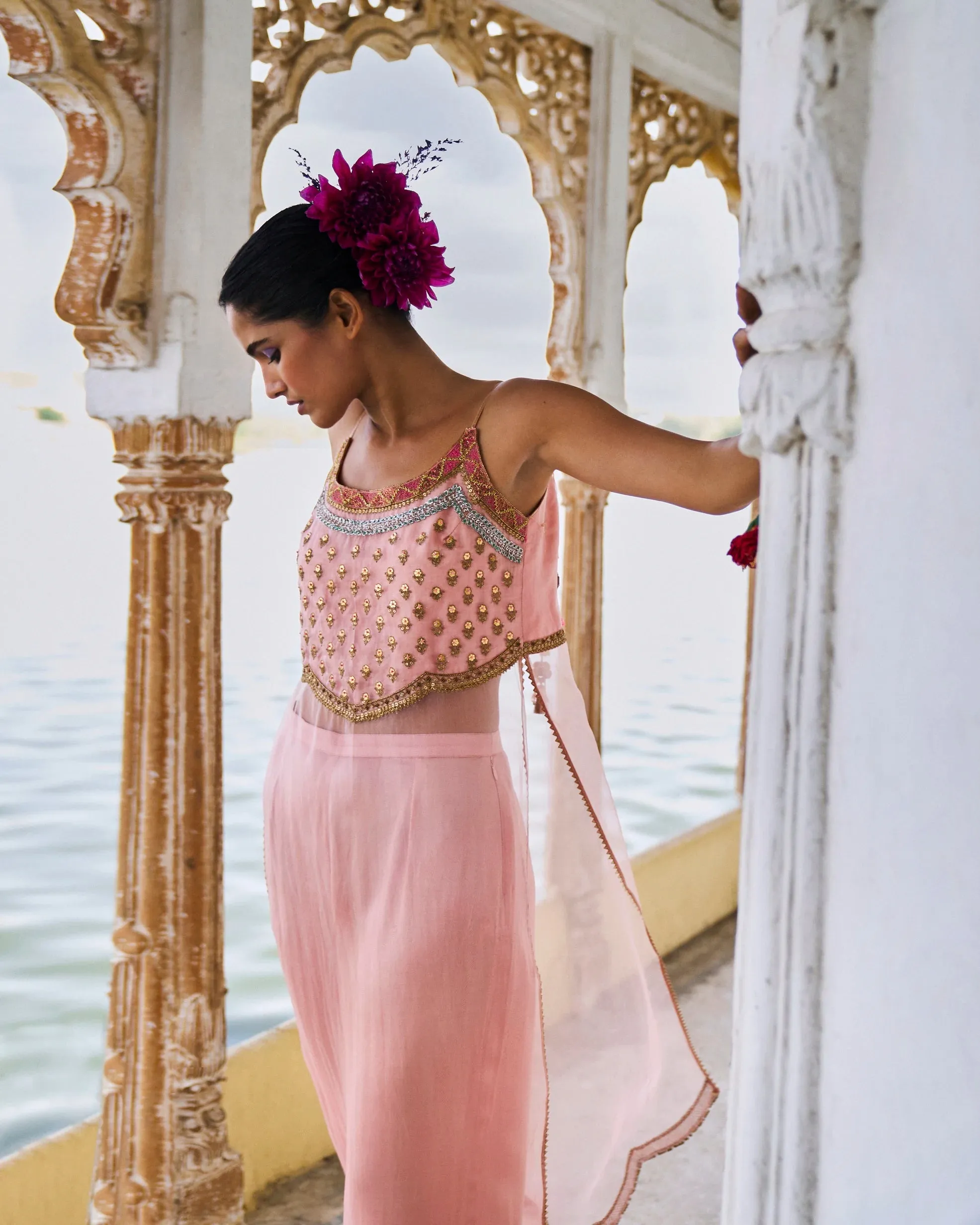 Gul Pastel Pink Organza Kurta Set