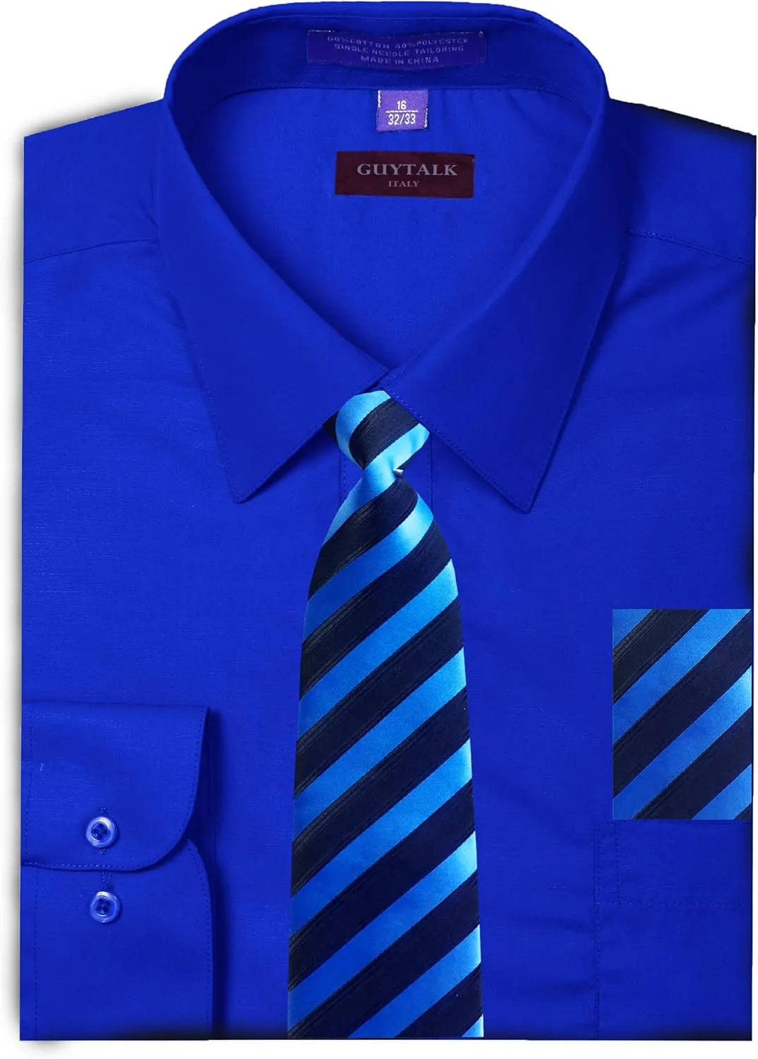 Guytalk Mens Dress Shirt with Matching Tie and Handkerchief(30 Colors, XS-5XL)