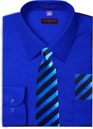 Guytalk Mens Dress Shirt with Matching Tie and Handkerchief(30 Colors, XS-5XL)